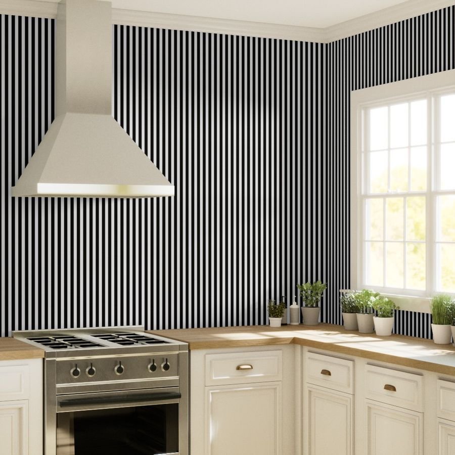 Black and White 3/4 inch Vertical Deck Chair Stripes Wallpaper black stripes wallpaper