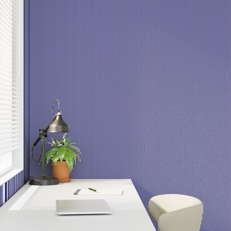 Blue and White 1/8-inch Thin Pencil Vertical Stripes Wallpaper blue white stripes wallpaper