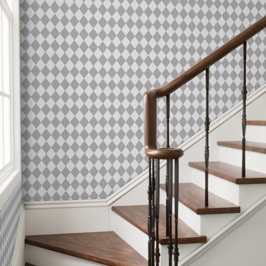 Grey Fog Small Modern Diamond Pattern Wallpaper grey diamonds wallpaper