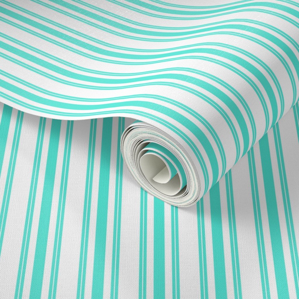 Trendy Large Aqua Gift Box Pastel Aqua French Mattress Ticking Double Wallpaper aqua pastel gift box wallpaper