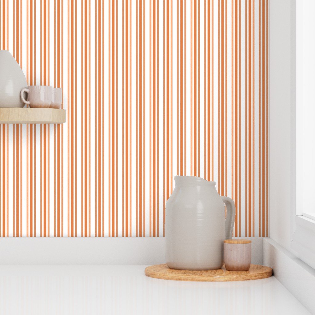 Trendy Large Orange Soda French Mattress Ticking Double Stripes Wallpaper soda and white wallpaper