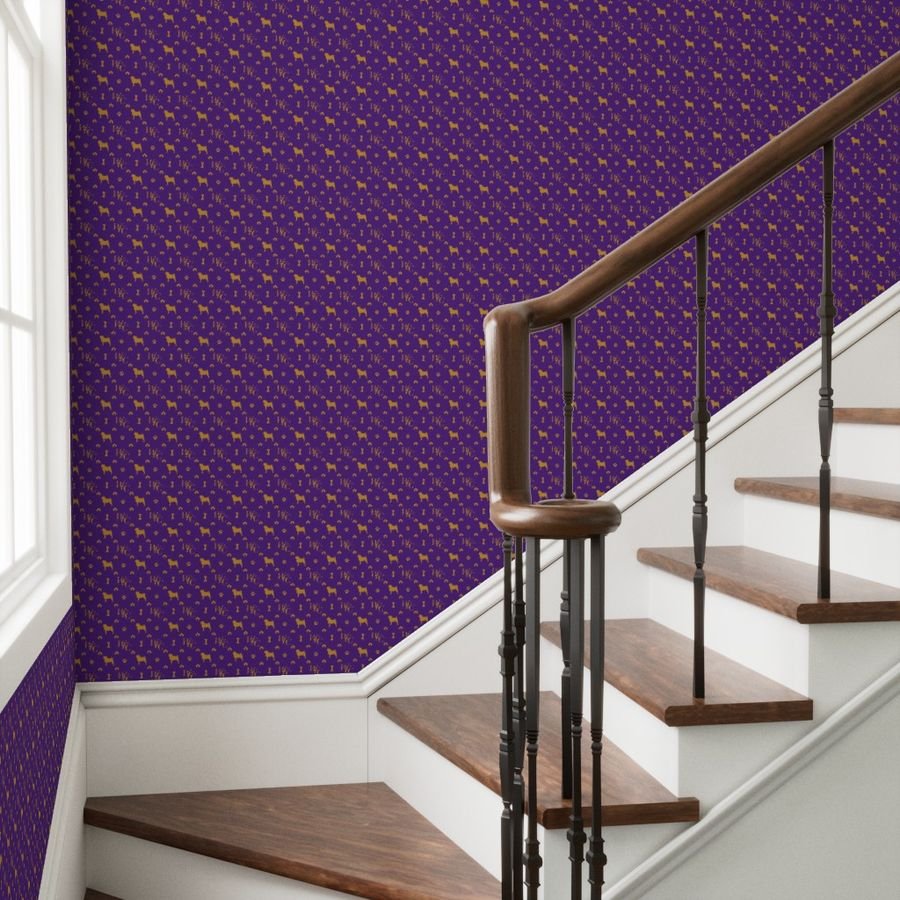 WKC Pugs on Purple and Gold Wallpaper gold letters wallpaper