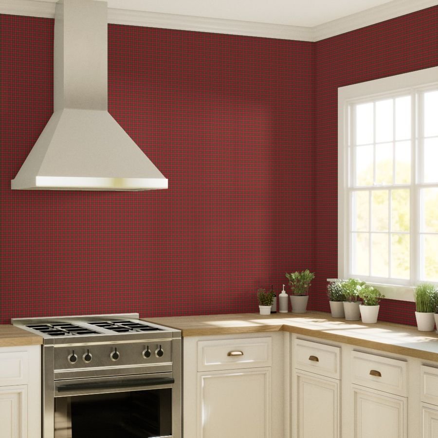 Christmas Berry Red and Green Tartan with Beige and White Lines Wallpaper christmas green wallpaper
