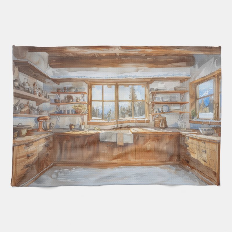 Alpine chalet kitchen watercolor