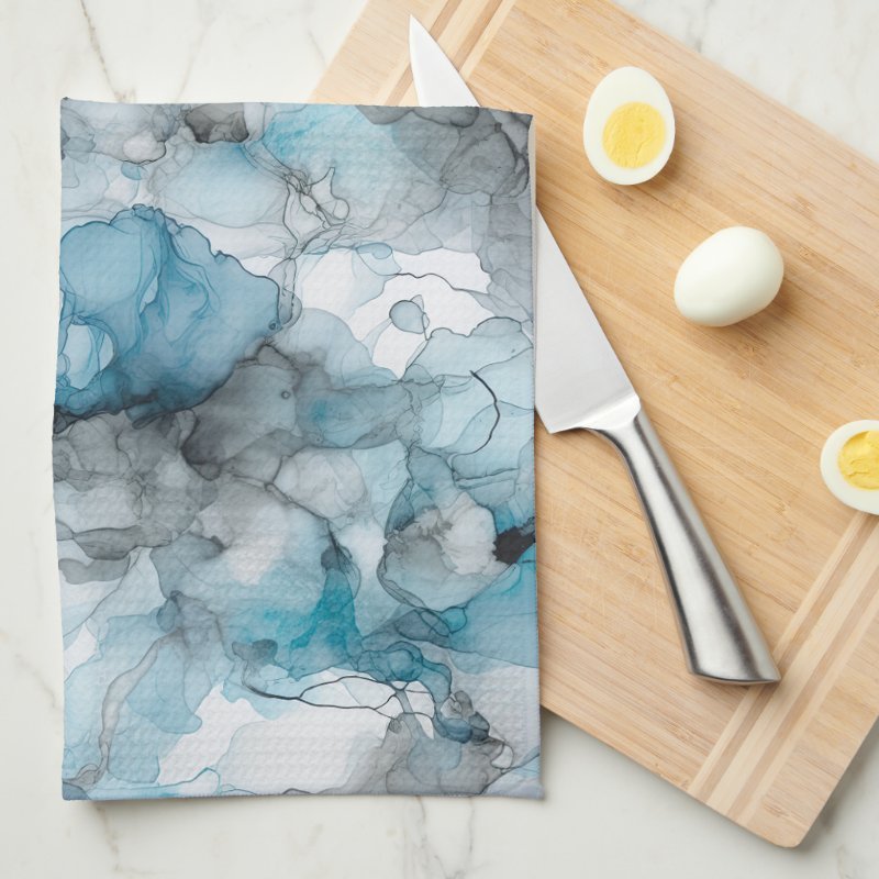 Modern abstract alcohol ink swirl pattern in grey and blue