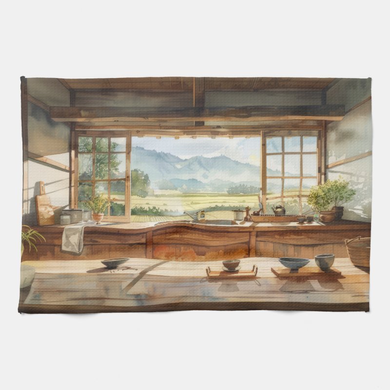 Japanese countryside kitchen watercolor