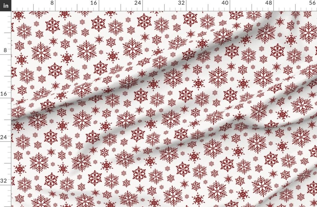 Large Dark Christmas Candy Apple Red Snowflakes on White Fabric design
