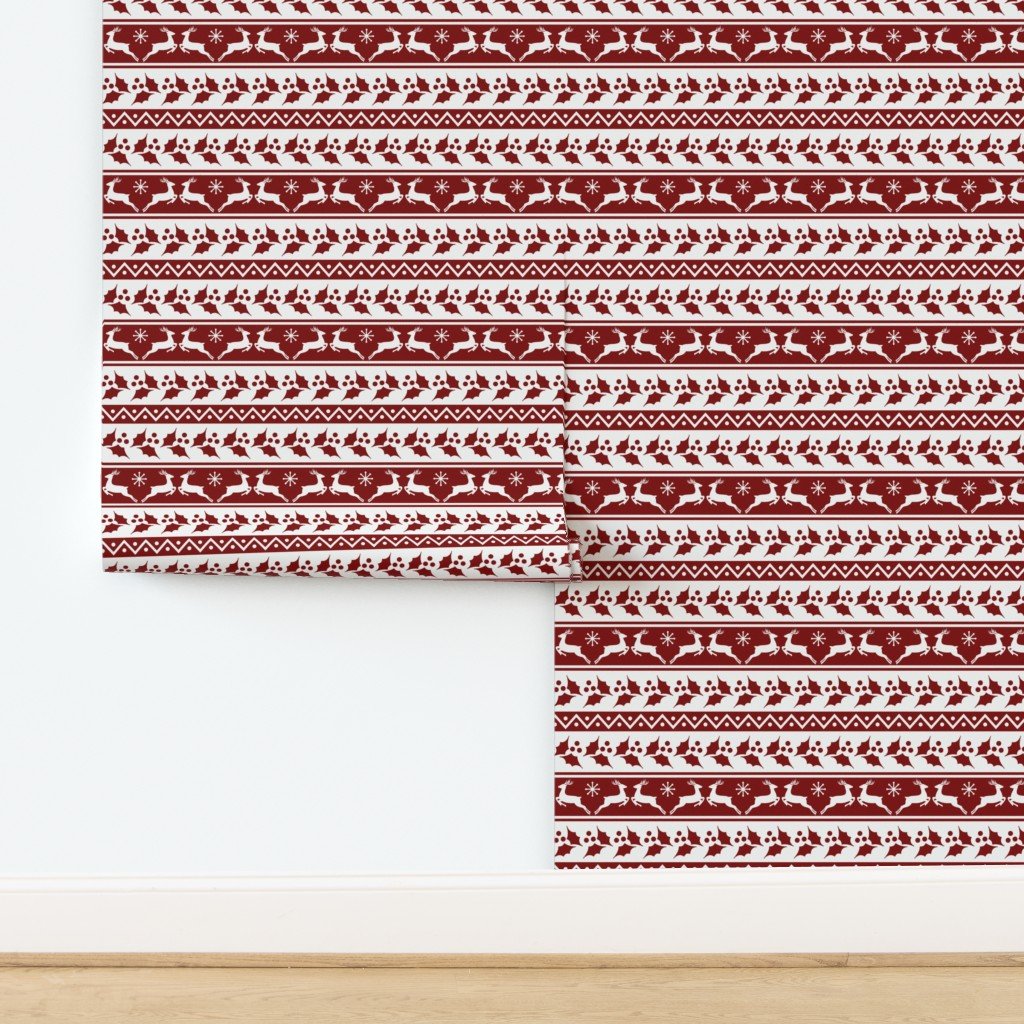 Large Dark Christmas Candy Apple Red Nordic Reindeer Stripe in White Design Collection design