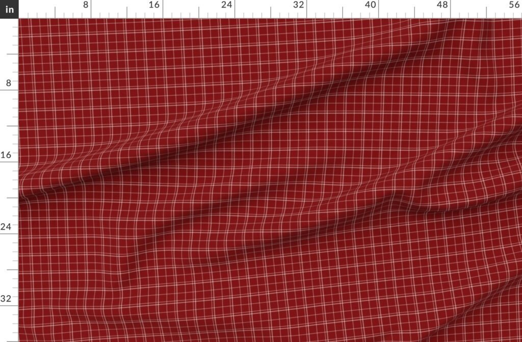 Dark Christmas Candy Apple Red Plaid Check with White Fabric design