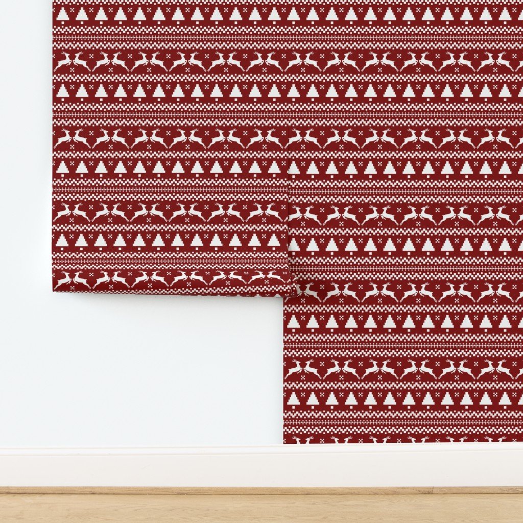Large Dark Christmas Candy Apple Red Nordic Reindeer Stripe in White Home Decor Collection design