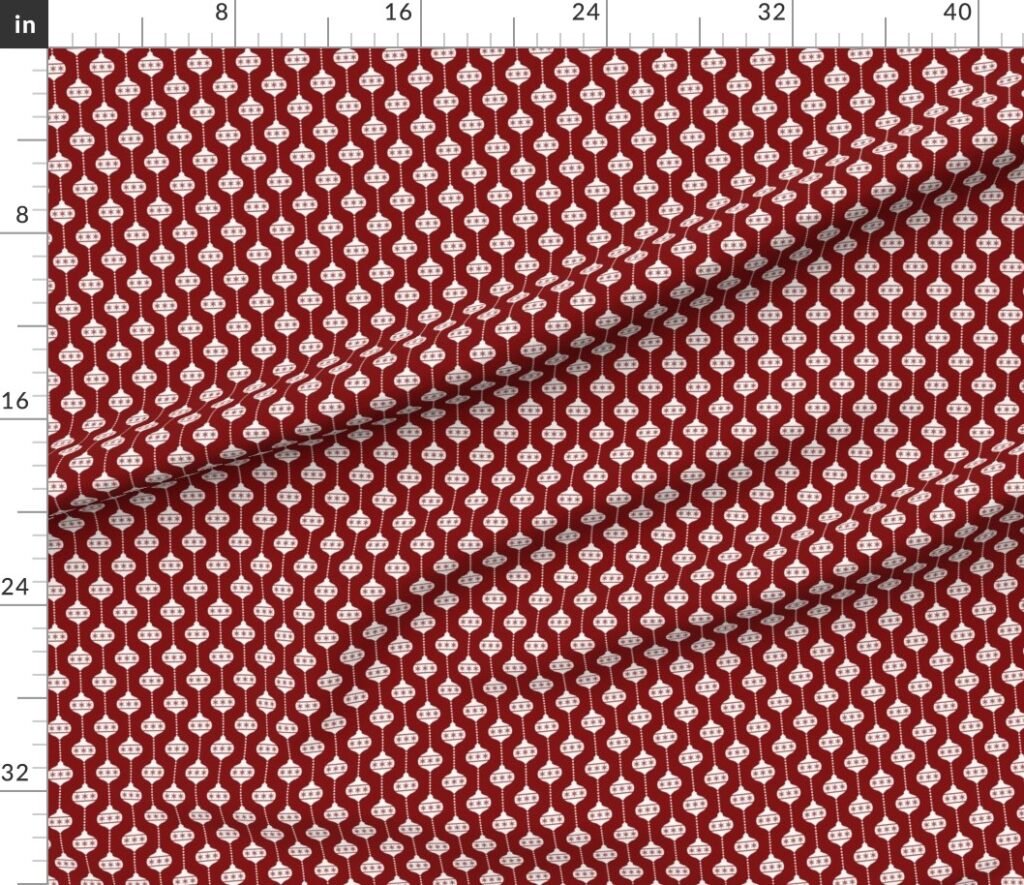 Dark Christmas Candy Apple Red with White Ball Ornaments Fabric design