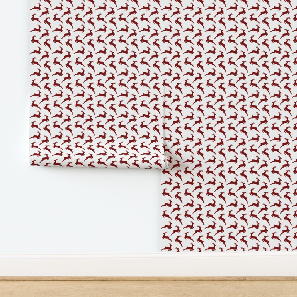 Large Dark Christmas Candy Apple Red Leaping Reindeer on White Interior Collection design