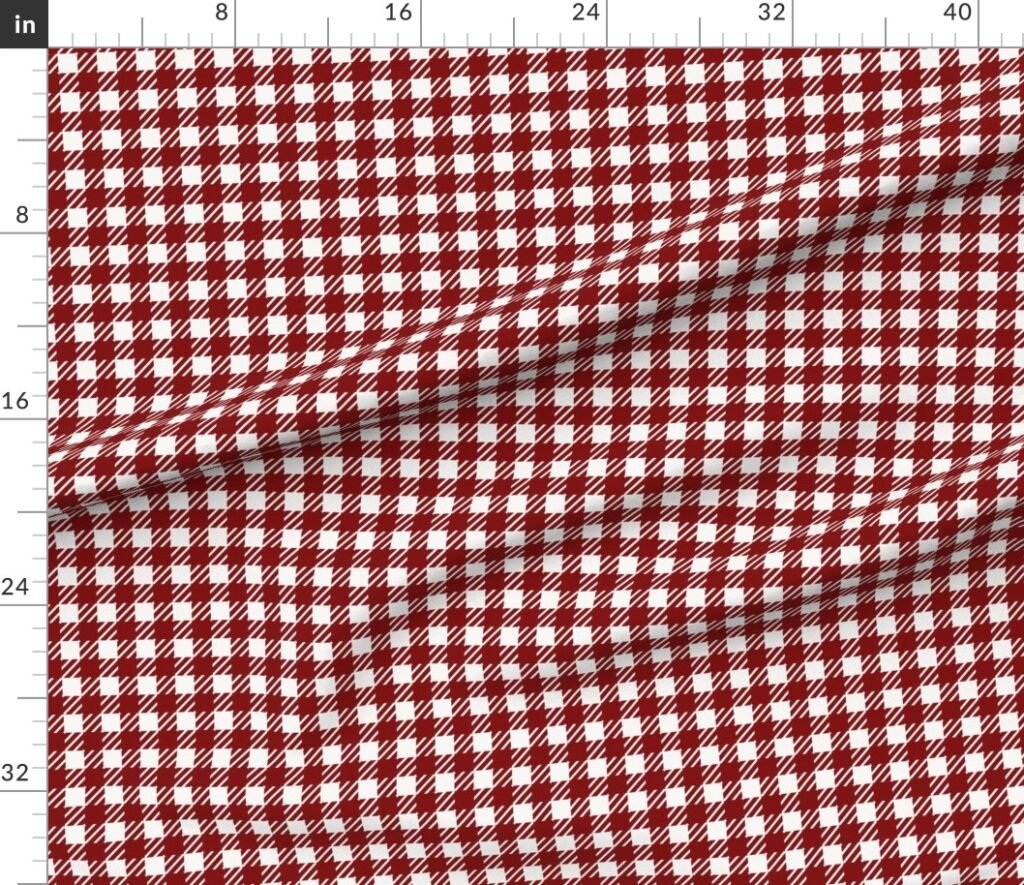 Large Dark Christmas Candy Apple Red Gingham Plaid Check Fabric design