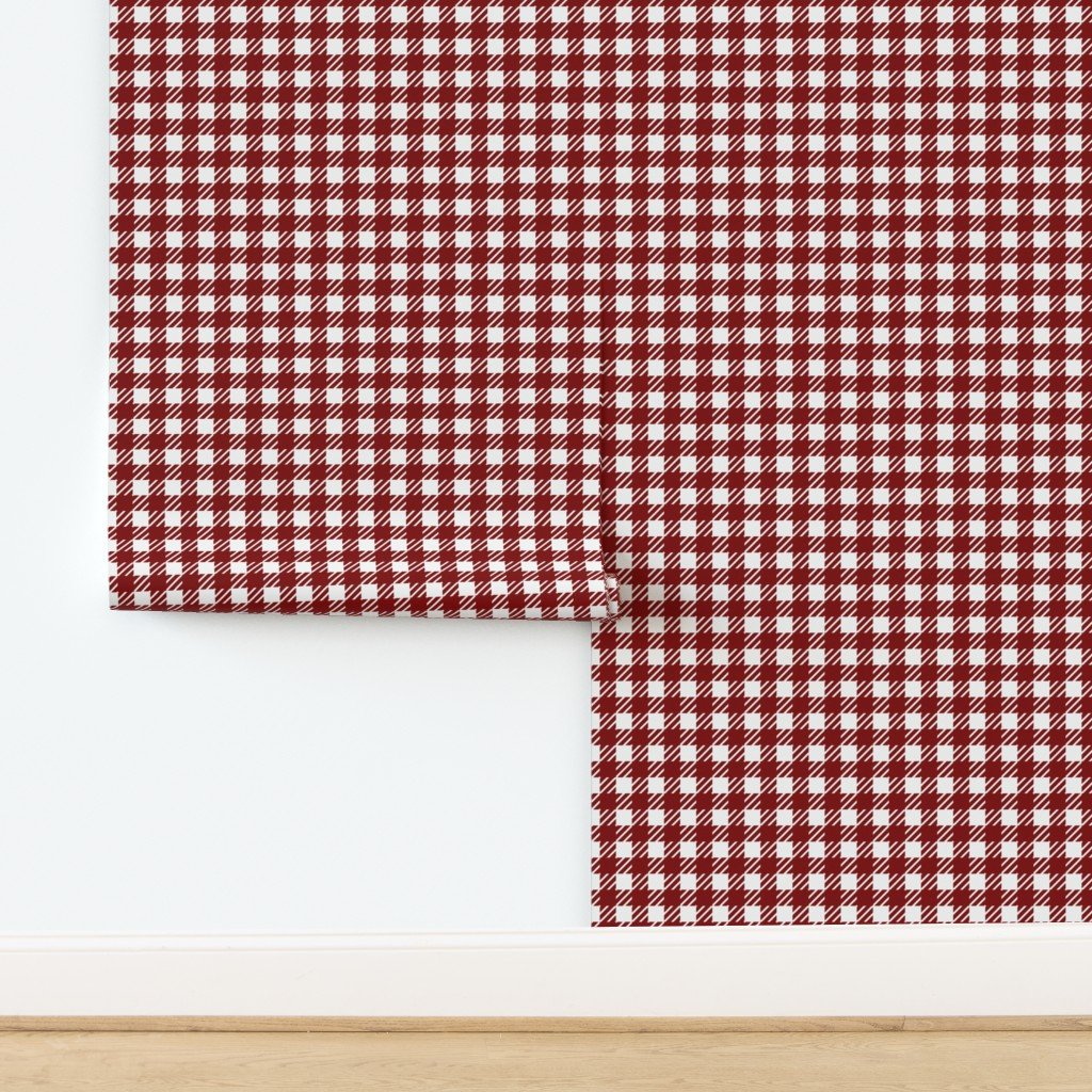 Large Dark Christmas Candy Apple Red Gingham Plaid Check Wallpaper design