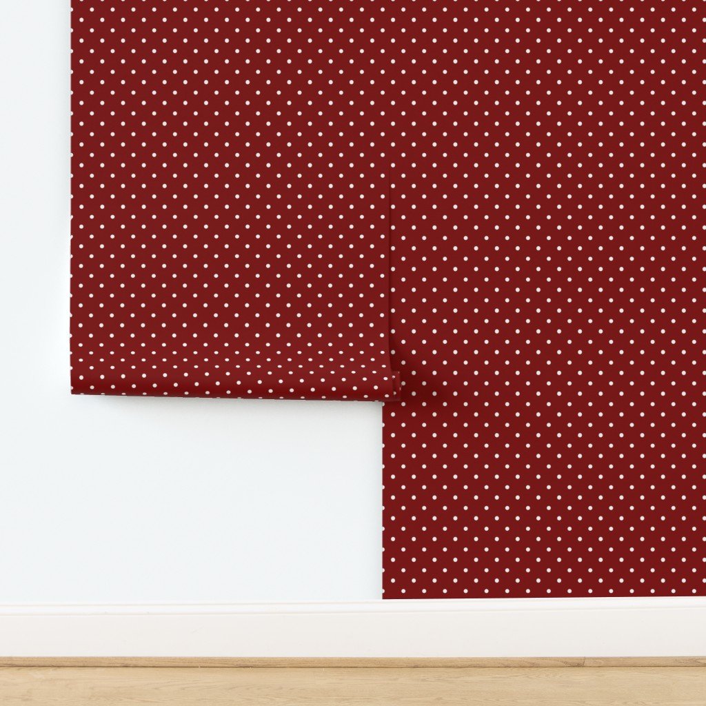 Large White Polka Dots On Dark Christmas Candy Apple Red Wallpaper design