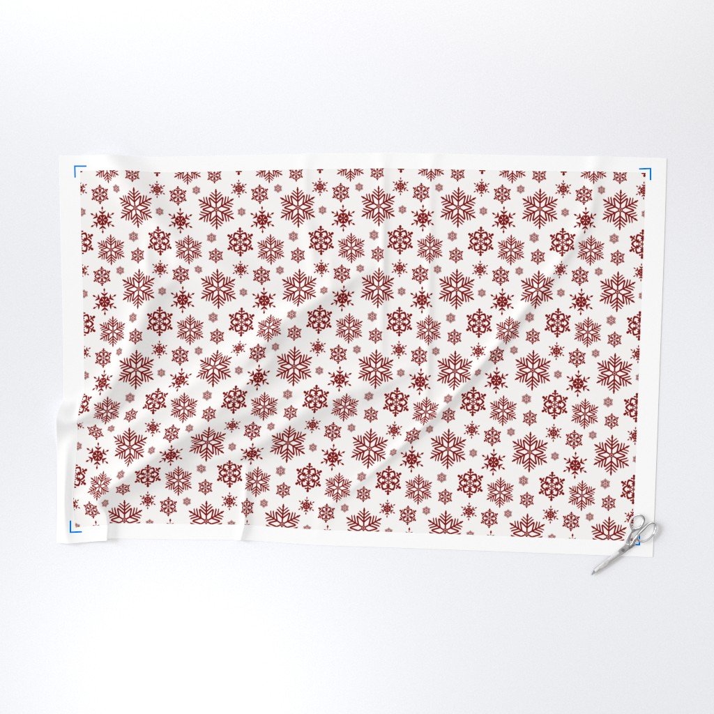 Large Dark Christmas Candy Apple Red Snowflakes on White Fabric candy red fabric
