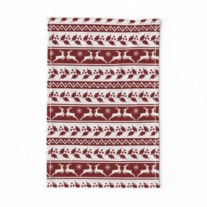 Large Dark Christmas Candy Apple Red Nordic Reindeer Stripe in White Design Collection Home Styling Collection nordic reindeer tea towel design