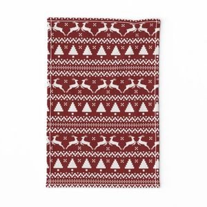 Large Dark Christmas Candy Apple Red Nordic Reindeer Stripe in White Home Decor Collection Interior Collection nordic reindeer tea towel design