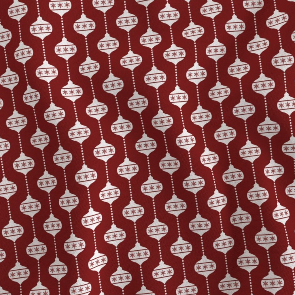 Dark Christmas Candy Apple Red with White Ball Ornaments Fabric christmas balls fabric