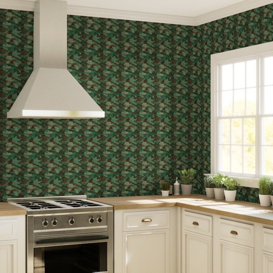 Military Army Green and Khaki Brown Camo Camouflage Print Wallpaper camouflage pattern wallpaper
