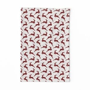 Large Dark Christmas Candy Apple Red Leaping Reindeer on White Interior Collection Decor Collection red deer tea towel design