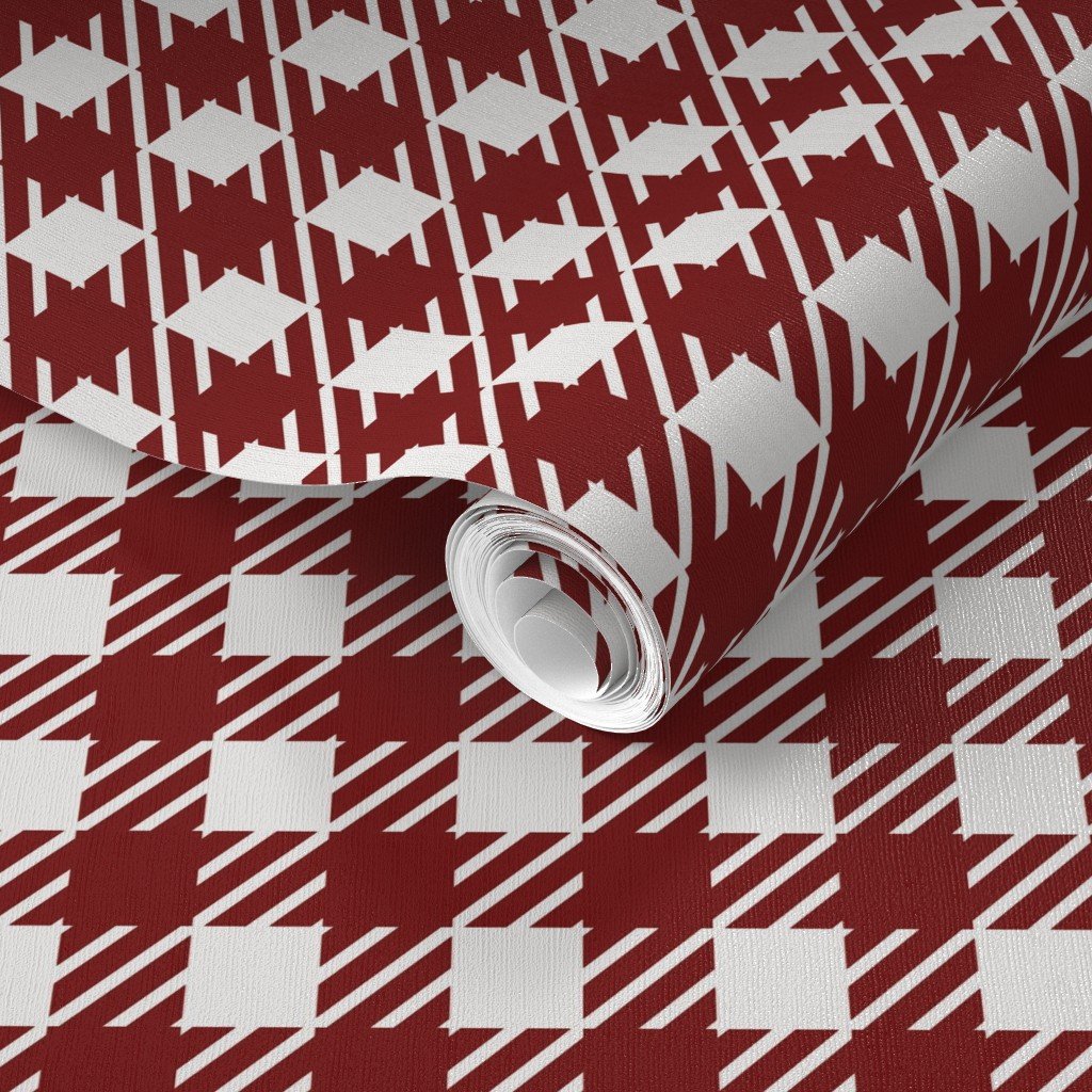 Large Dark Christmas Candy Apple Red Gingham Plaid Check Wallpaper gingham plaid wallpaper