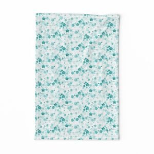 Bright Aqua Blue Pastel Watercolor Cherry Blossom Flowers and Vines Home Styling Collection Interior Collection rainbow vines tea towel design