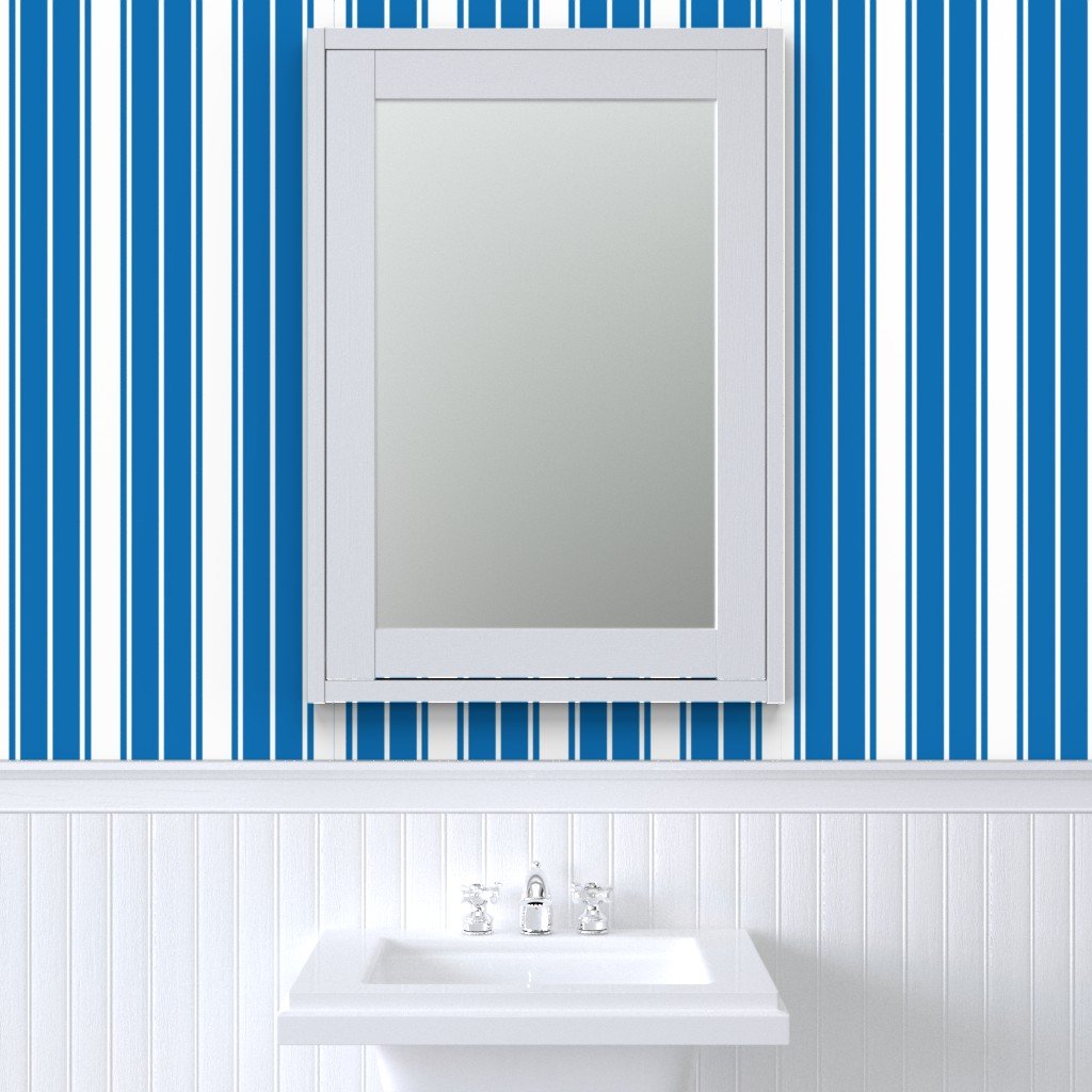 Biscayne Bay Blue and White Vertical French Stripe Wallpaper vertical stripe wallpaper
