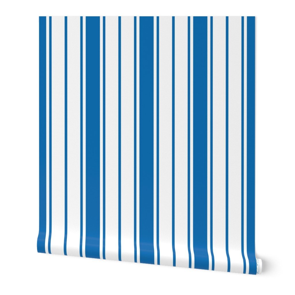 Biscayne Bay Blue and White Vertical French Stripe Wallpaper vertical stripe wallpaper
