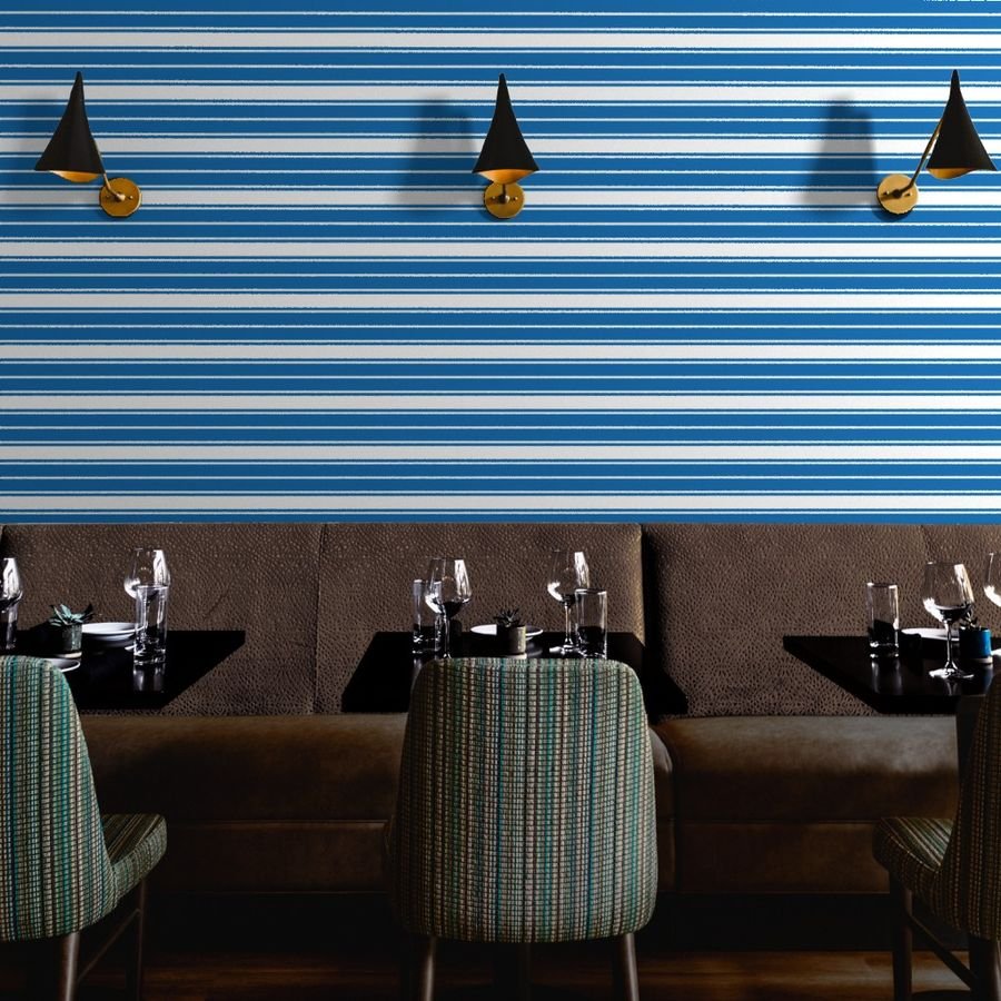 Biscayne Bay Blue and White Horizontal French Stripe Wallpaper upholstery stripes wallpaper