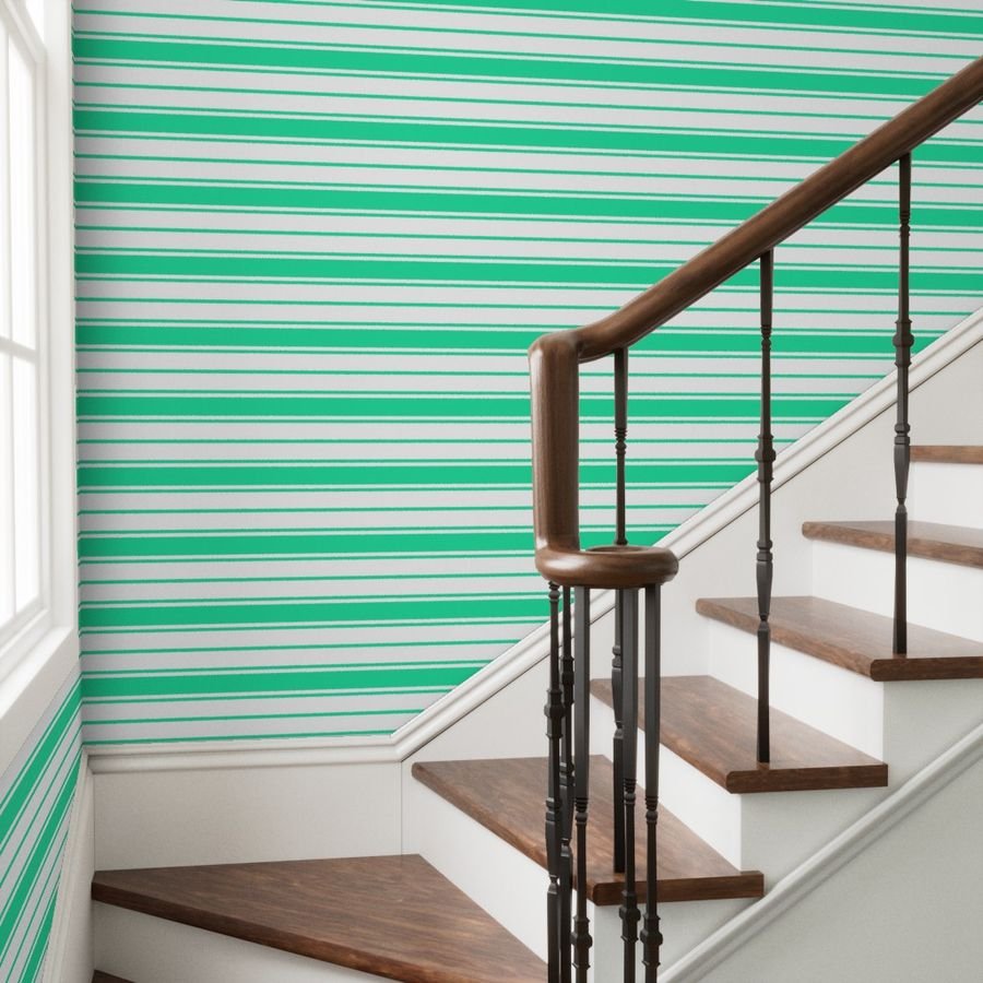 Sea Mint Green and White Horizontal French Stripe Wallpaper sea mint wallpaper