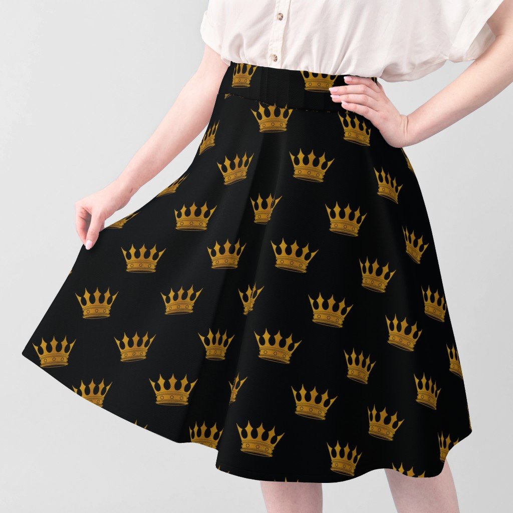 Midnight Black Faux Metallic Gold Crowns Fabric crown print fabric