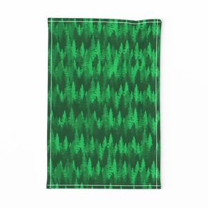 Endless Evergreen Forest with Fir Trees in Shades of Bright Green Home Styling Collection Home Decor Collection balsam tree tea towel design