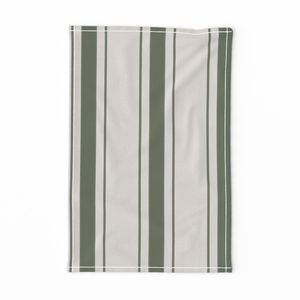 Leaf Green Antique Vintage Mattress Ticking Stripe on Cream Decor Collection Home Decor Collection ticking stripes tea towel design