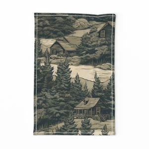 Montana Treescape Evergreens with Cabins Home Styling Collection Interior Collection summer forest summer tea towel design