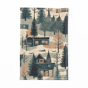 Montana Winter Cabins Montana with Evergreens Home Decor Collection Decor Collection winter forest winter tea towel design