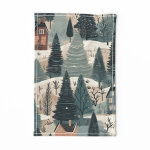 Montana Winter Cabins Montana with Evergreens Home Styling Collection Home Decor Collection winter forest winter tea towel design