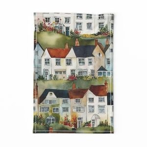 English Village Houses in Watercolor Home Styling Collection Home Decor Collection home tea towel design