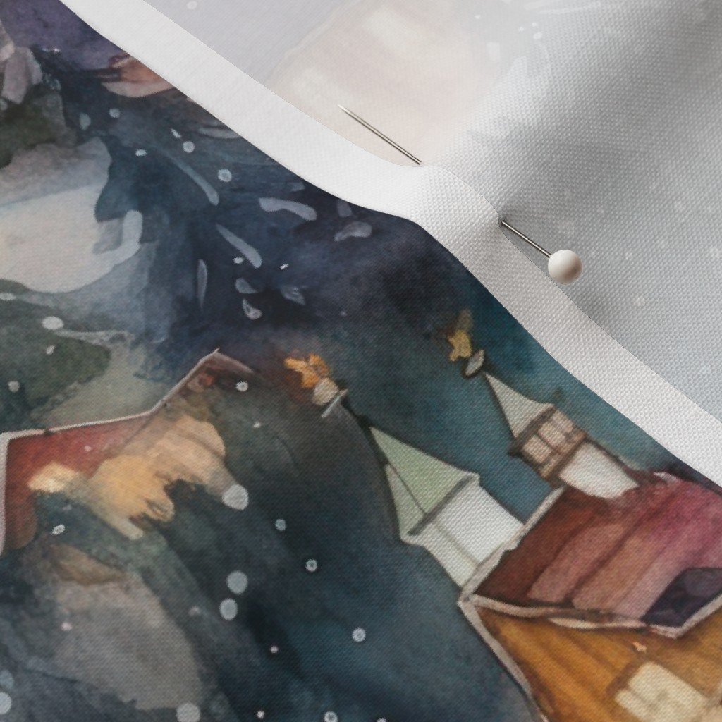 Montana Christmas at Midnight Street Watercolor Fabric christmas lights fabric