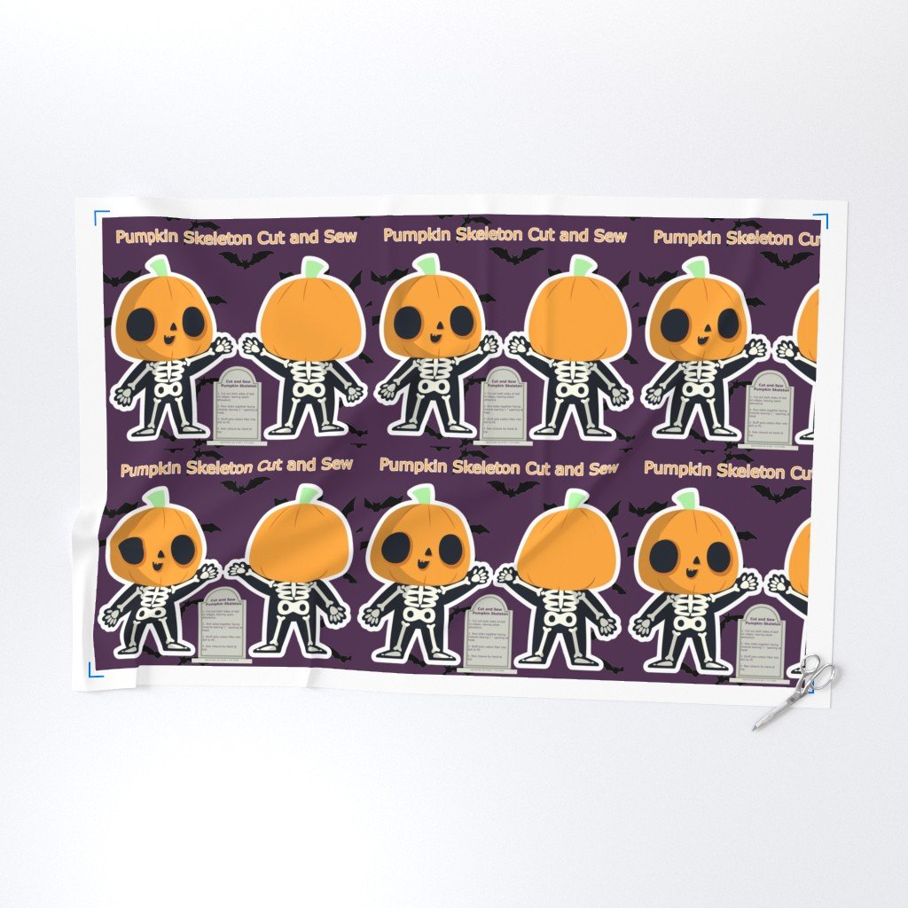 Cut and Sew Halloween Orange Pumpkin Skeleton Doll Project Fabric cut sew doll fabric