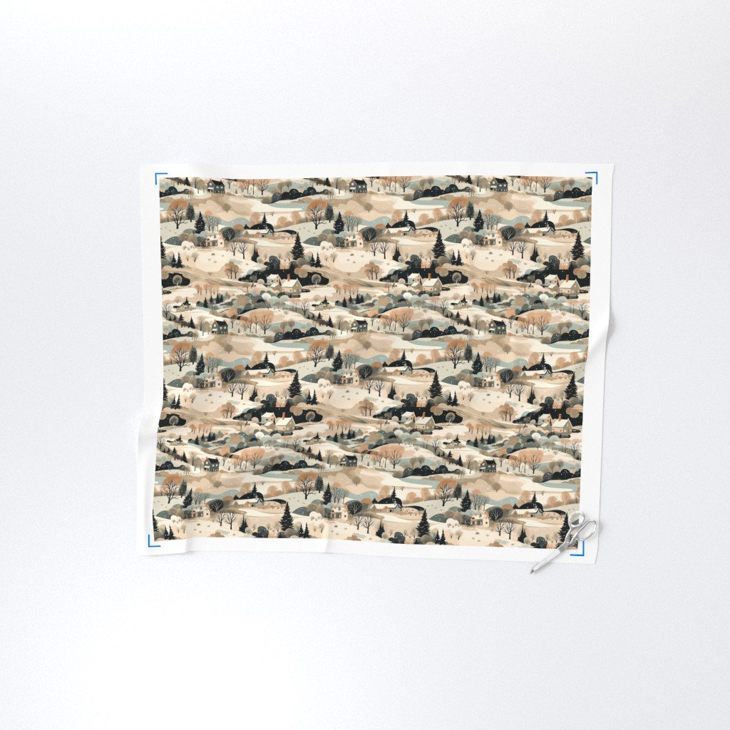 Small Vintage New England Village Winter Fabric new england fabric