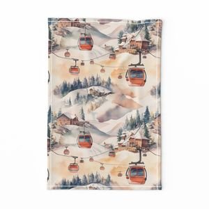 Vintage Ski Slope Cabins in Soft Pastels Design Collection Interior Collection ski print tea towel design