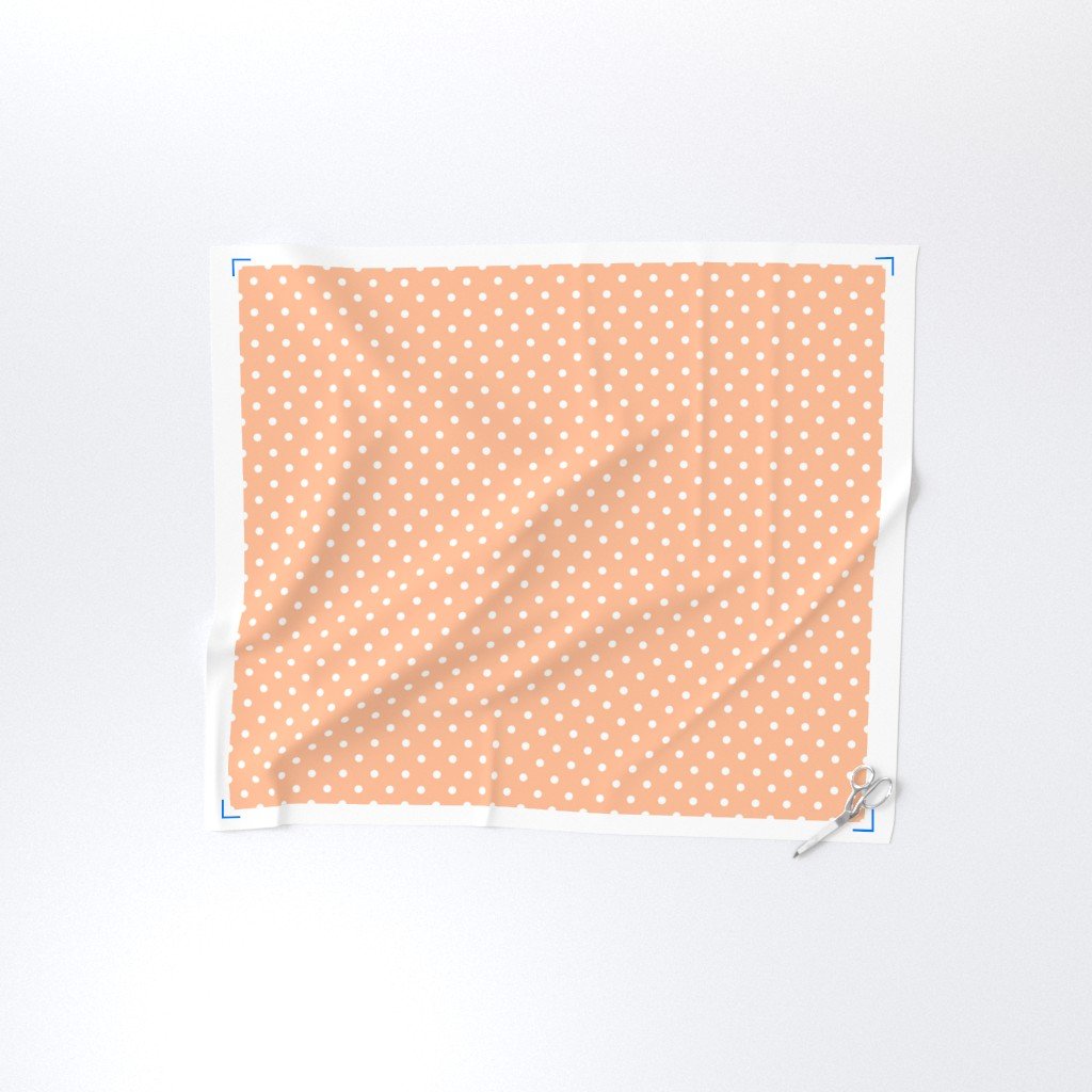 One Inch Polka Dot Spots in Peach Fuzz Color of the Year 2024 and White Fabric one inch fabric
