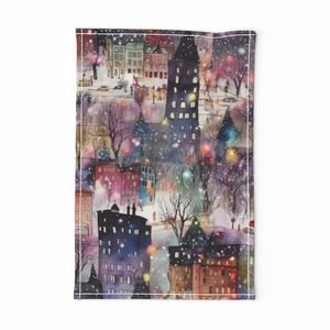 Large New York City Christmas Street Watercolor Home Styling Collection Home Styling Collection ny city tea towel design