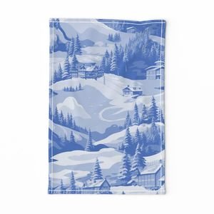 Small Montana Winter Cabins Montana with Evergreens in Mid China Blue Interior Collection Decor Collection china glaze tea towel design