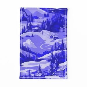 Small Montana Winter Cabins Montana with Evergreens in Royal China Blue Decor Collection Design Collection china glaze tea towel design