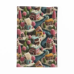 Whimsical Crocheted Christmas Candy Land Village Home Styling Collection Home Decor Collection festive tea towel design