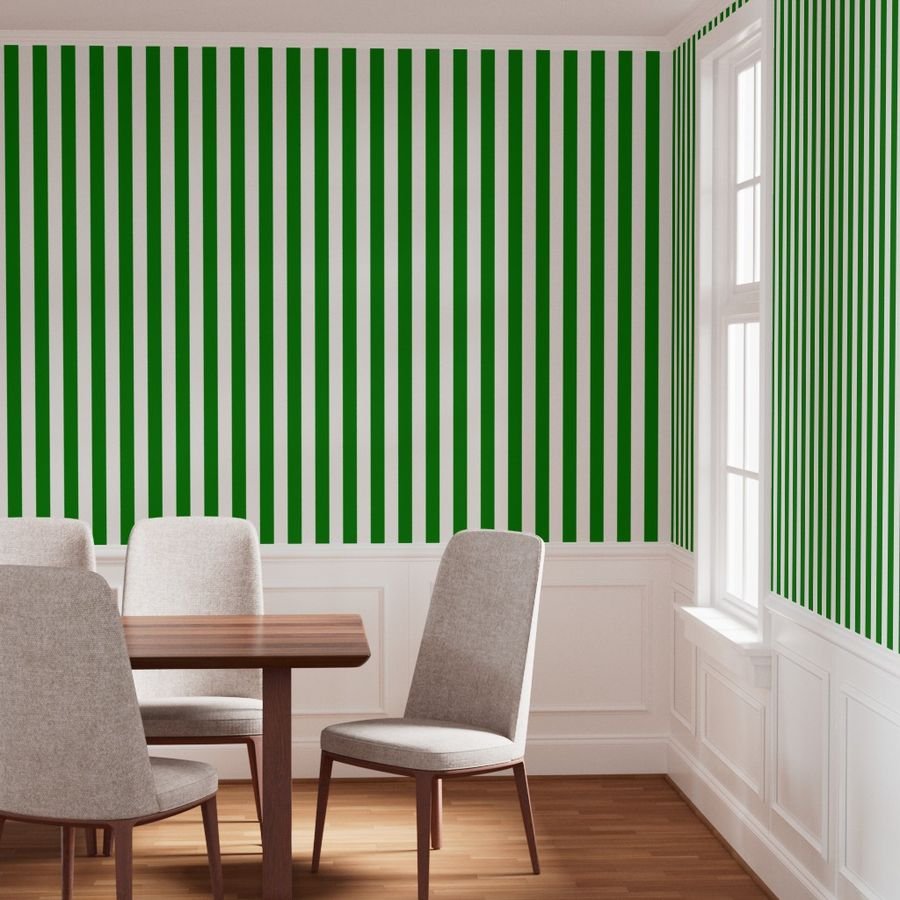 Classic Green and White 2 Inch Vertical Stripes Wallpaper bedroom wallpaper