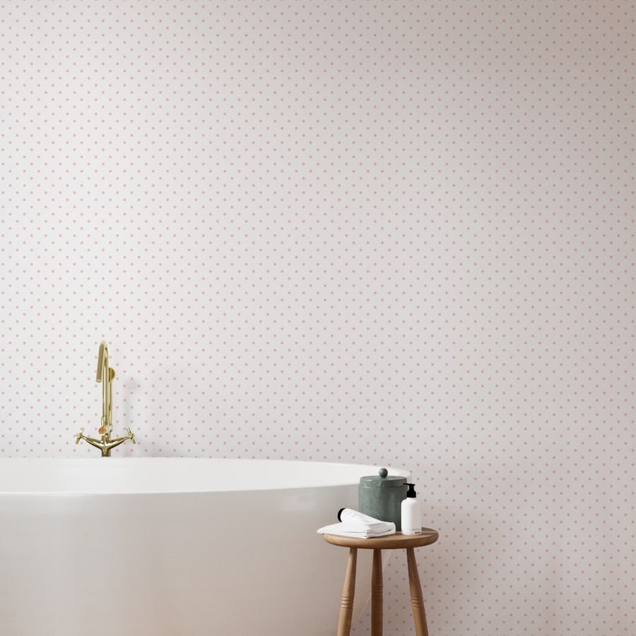 Pink Polkadots on White 2 Inch Spacing Wallpaper pink and white wallpaper
