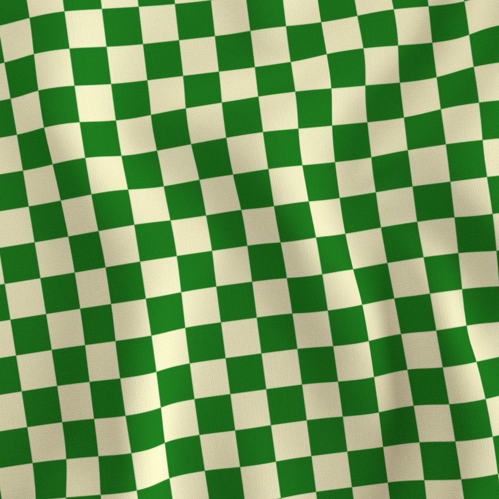 Green and Cream White 1 Inch Check Fabric cream white fabric